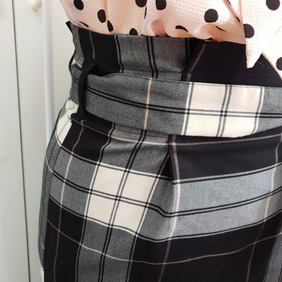 NWT AU 14 Dotti Black White Plaid Midi Belt Wrap Skirt - Picture 7 of 16